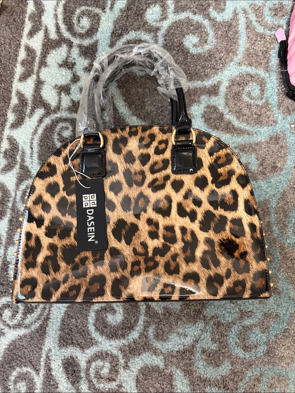 Dasein Leopard-Print Satchel in Brown and Black